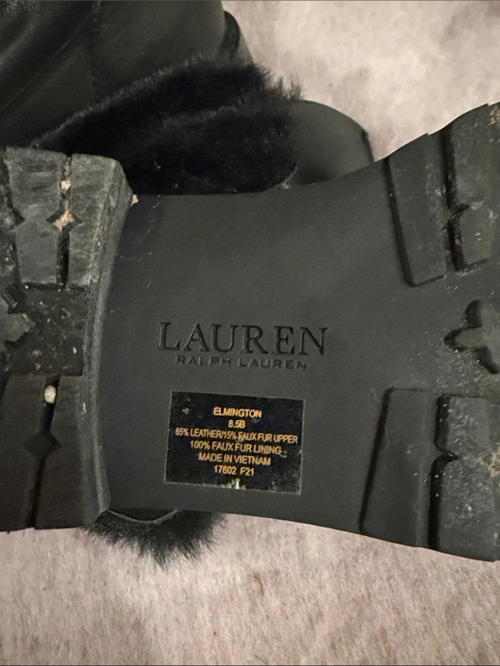 Lauren Ralph Lauren Black Faux-Fur Cuff Zip Winter Ankle Boots
